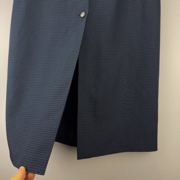 VTG Upcycled Academia Navy Blue Checked Button-Down Preppy Midi Skirt sz 13‎ / L - Picture 8 of 9